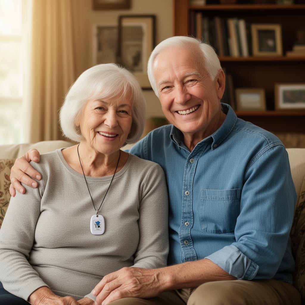 An elderly couple at home in New Brunswick, smiling together