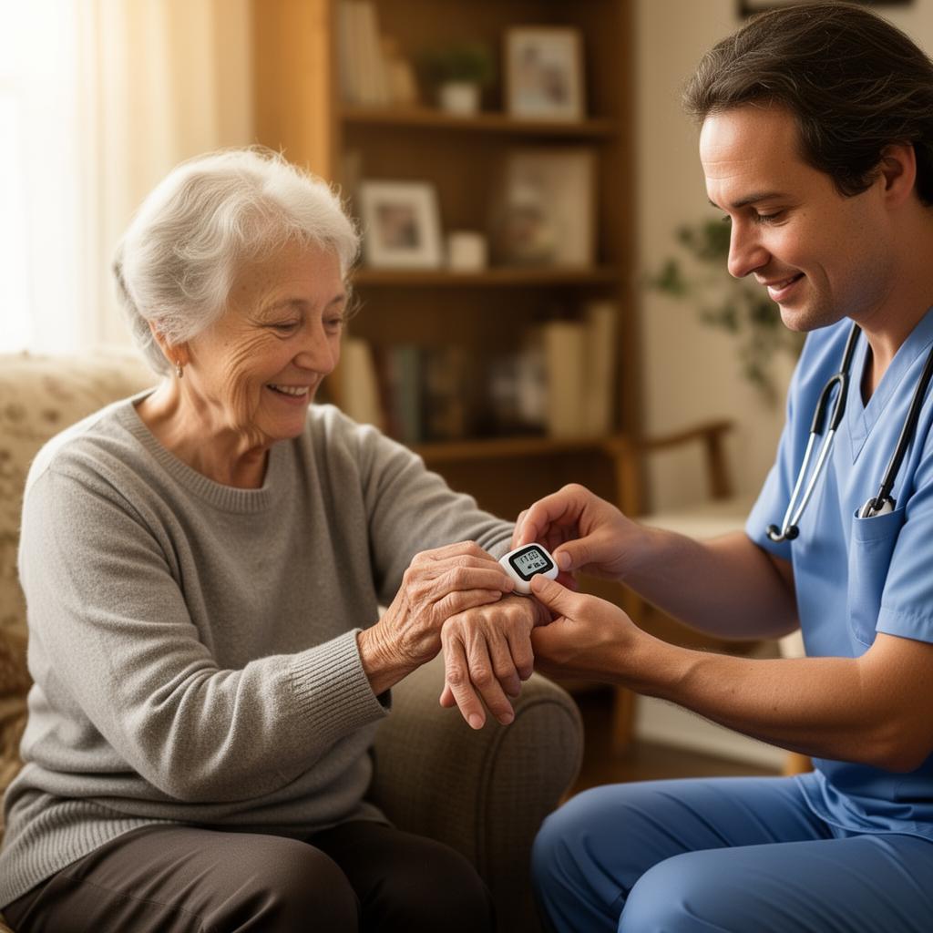 A Care Call team member setting up the bracelet at a customer's home
